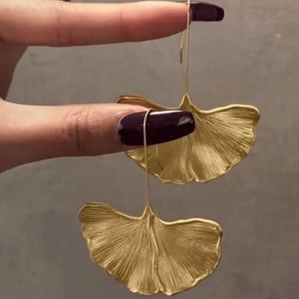 Sculptural Gold Ginko Leaf Earrings